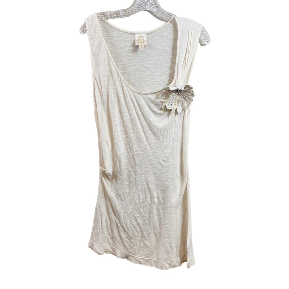 Anthropologie RicRac Cream Floral Semi-Sheer Tank Top
